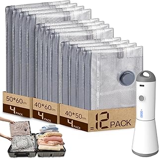 Vacbird Vakuumbeutel für Kleidung mit Kabelloser Vakuumpumpe, 12 Stück (4x 40x50