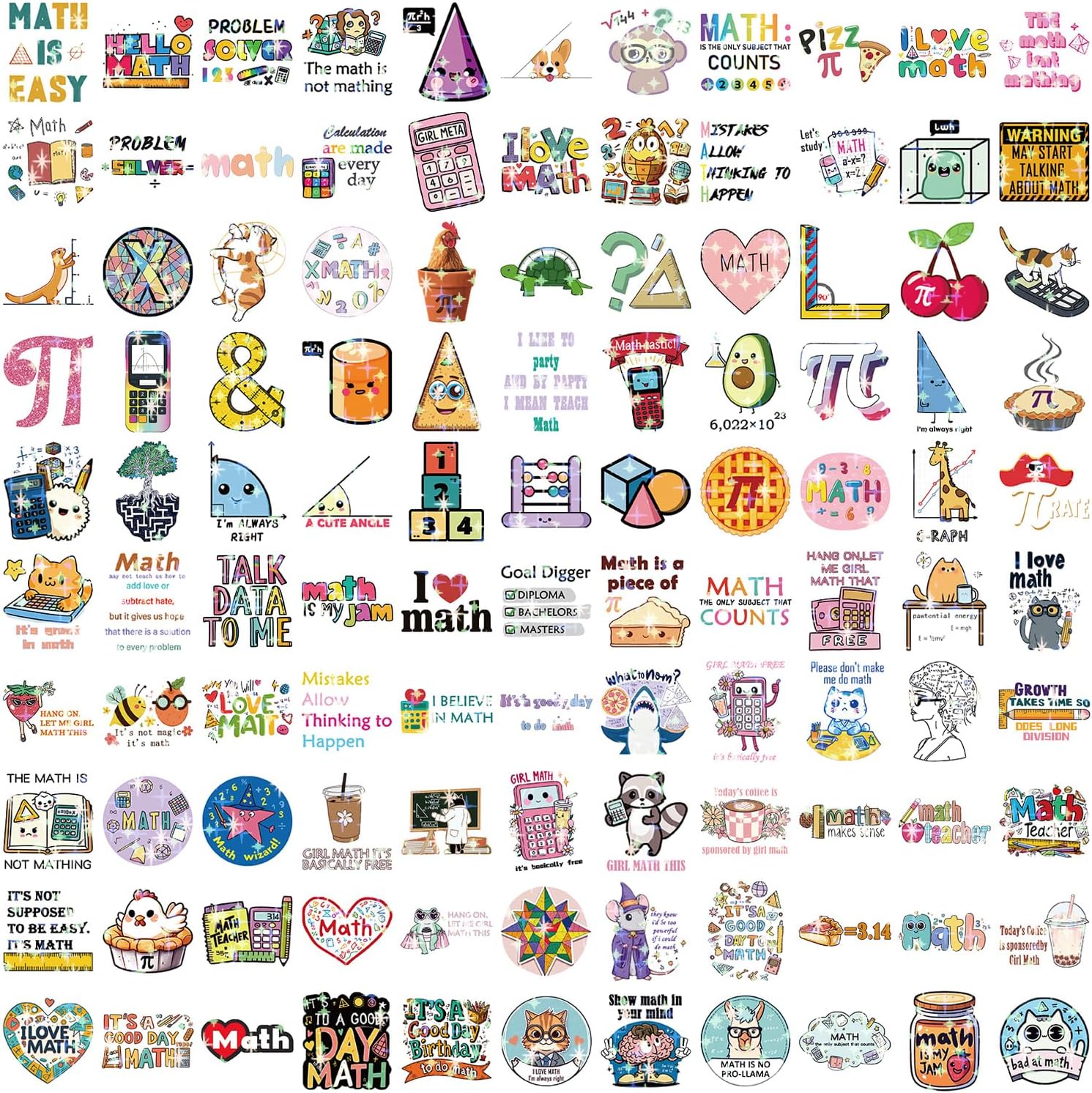 100PCS Holographic Math Stickers Pack for Teens Adults, Math Stickers for Students Teachers, Math Teacher Gifts for Water Bottle Notebook Laptop Classroom Decor Math Party Favors Teacher Must Haves - Image 8