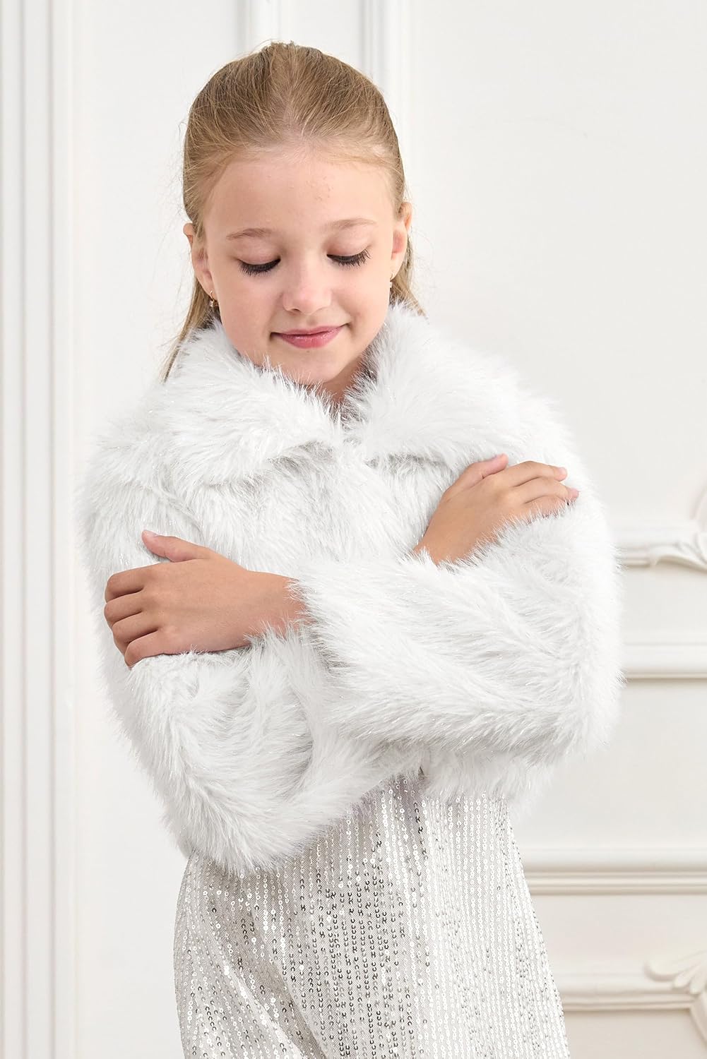 BOLEROSE Girls Cozy Faux Fur Childrens Kids Collared Bolero Shrug Jacket Coat