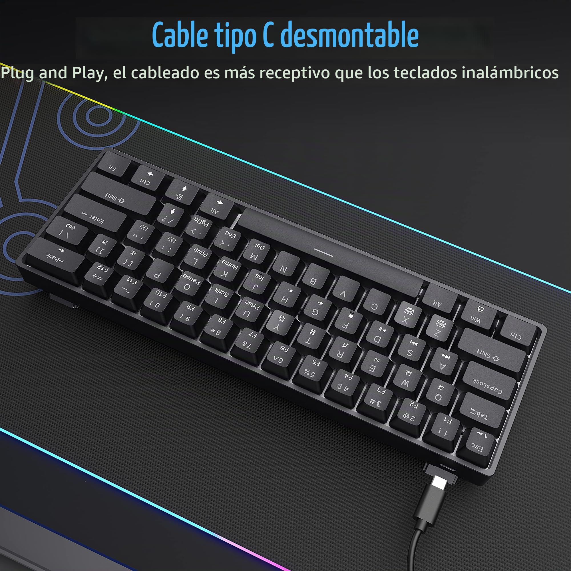 Dierya DK68E Teclado Gaming, 60% Teclado Mecánico Gasket con Knob, RGB Hot Swap Switches Lineales Cremosos, Compacto 66 Teclas Anti-Ghosting, Disposición QWERTY-US (Negro, Red Switch)