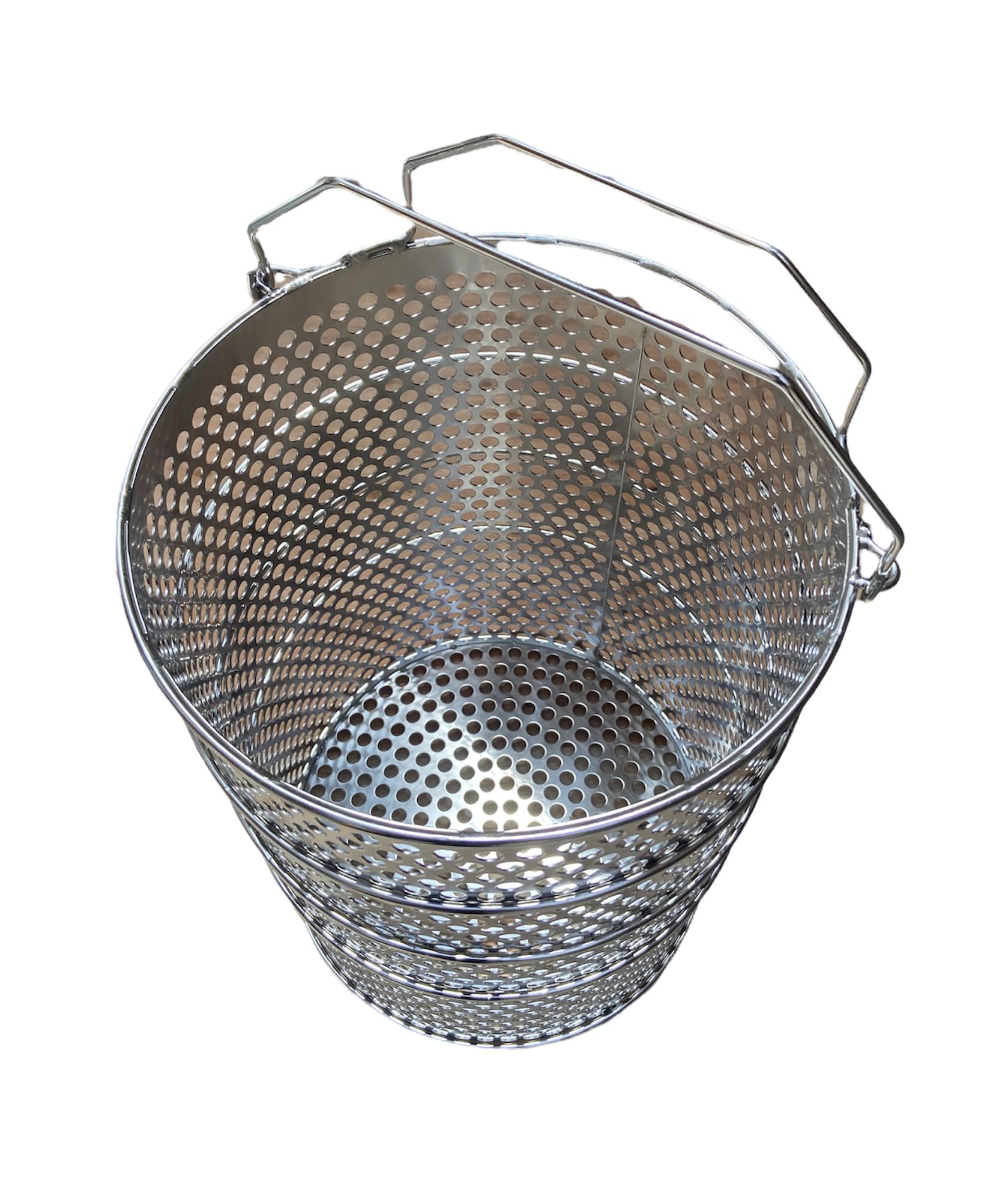 Quality Industries Frittierkorb, Edelstahl, rund, oben offen, runde Löcher, Griff oben, 292 mm Durchmesser, 400 mm Höhe