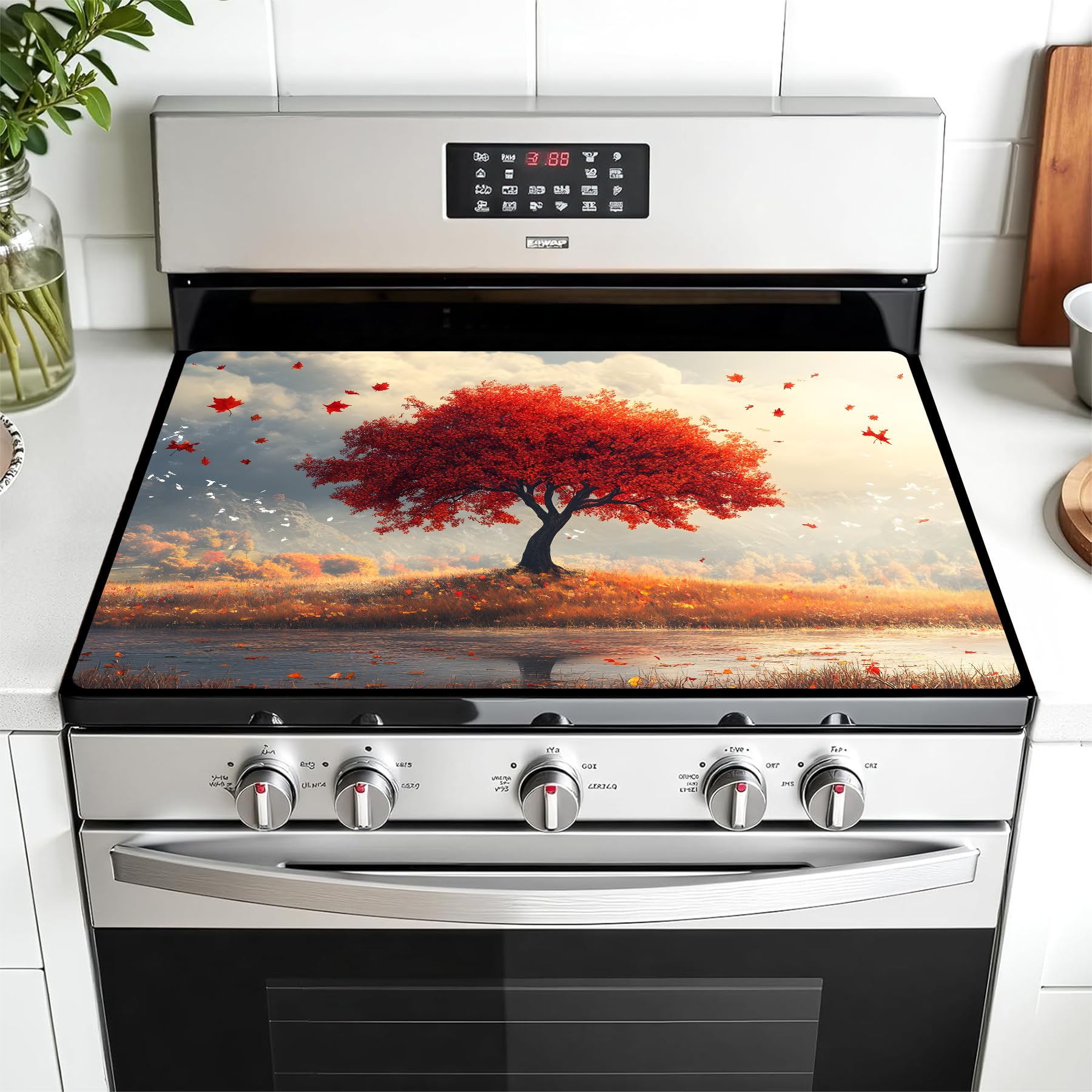 Multi-Design Stove Top Cover for Glass/Electric Stoves - 3-in-1 Heat-Resistant Protector Mat, Non-Slip Drying Rack 28"x20"