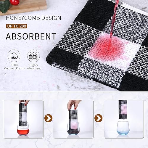 Miniatura 3 de Trapos de cocina a cuadros 100% algodón, 12 x 12 pulgadas, súper suaves y absorbentes, de secado rápido, trapos de cocina para cocina, paquete de