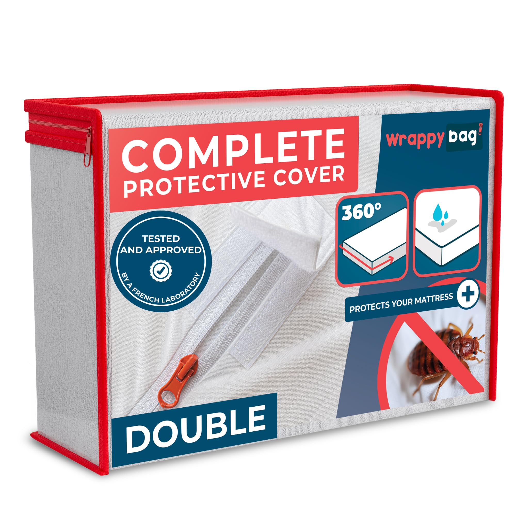 Wrappybag Waterproof Mattress Protector – Full-Encasement anti-bed bug mattress protector – Free from Harmful Substances – Soft & Comfortable Cotton Surface – Double 135 x 190 cm