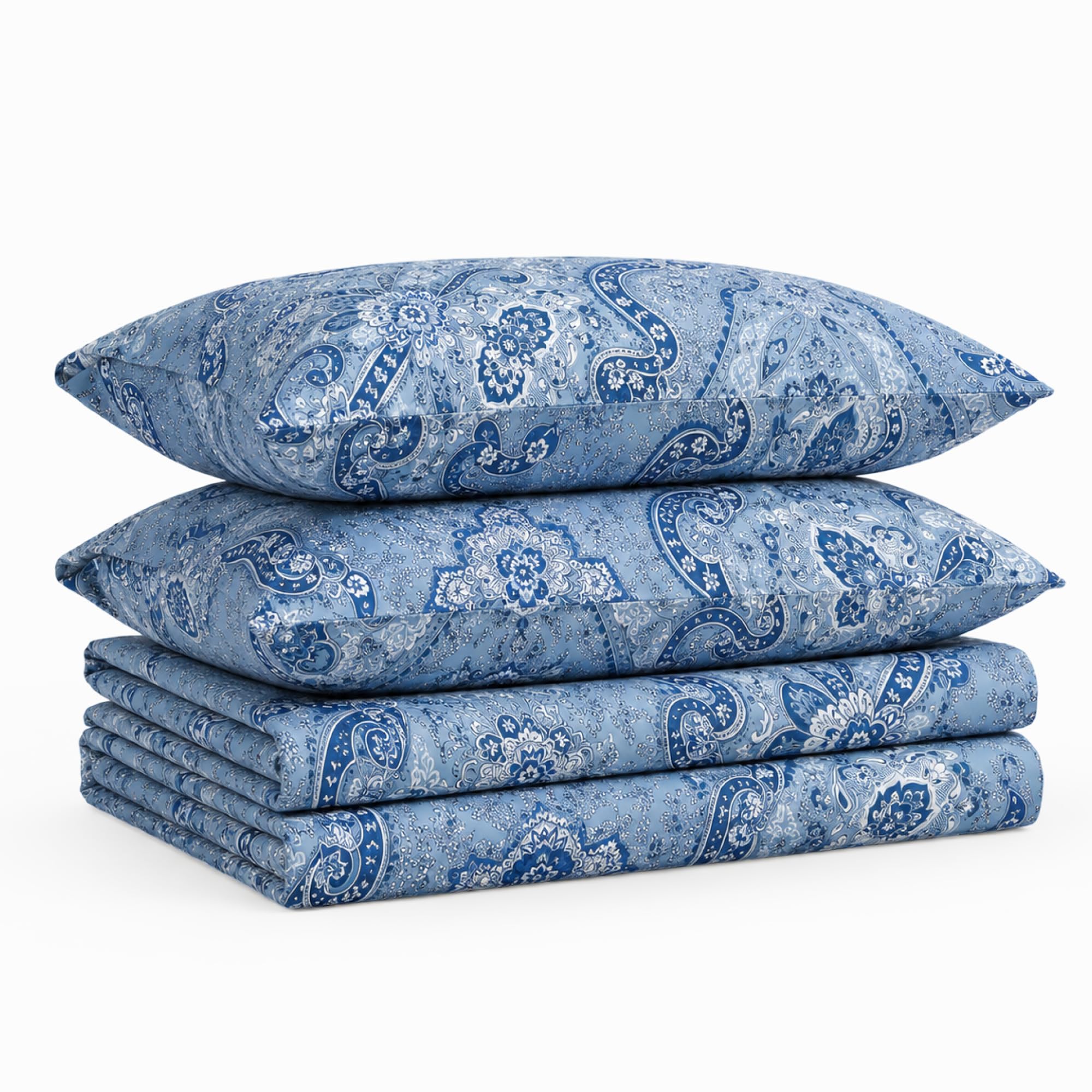 Tribeca Living Atlantis Printed Egyptian Cotton Deep Pocket Sheet Set, Twin, Multicolor