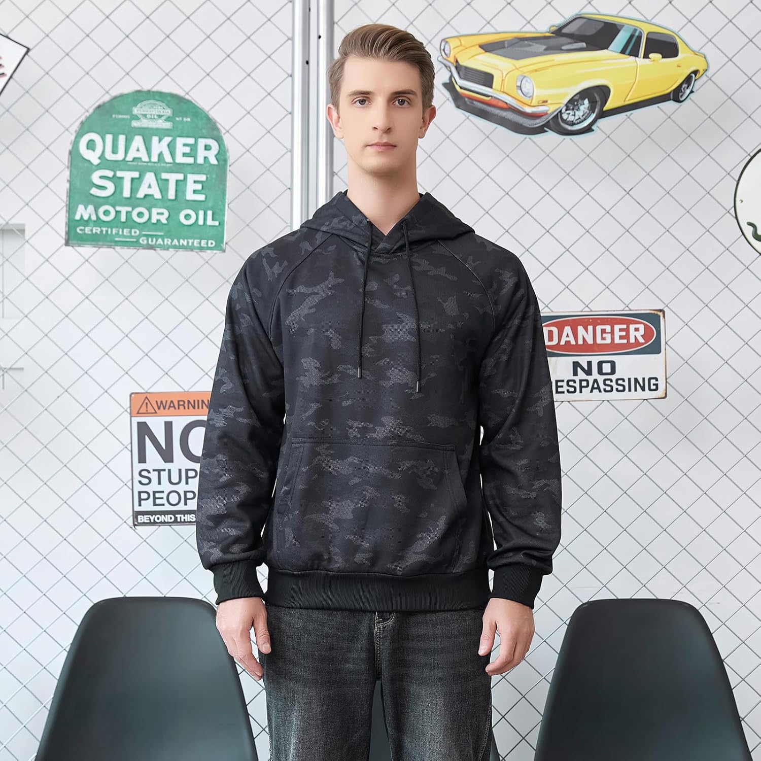 Mens Fashion Hoodies Pullover Drawstring Hooded Long Sleeve Sweatshirt with Pocket - Image 2