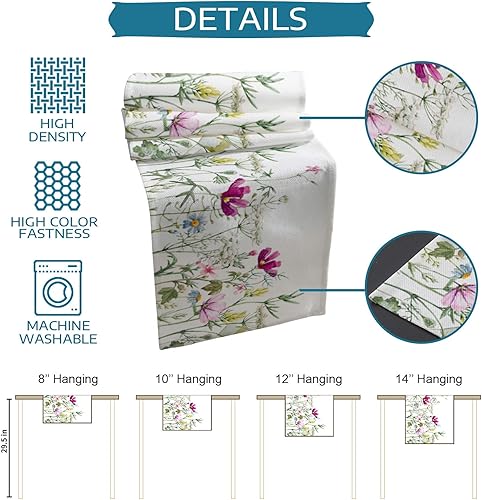 Miniatura 5 de Juego de manteles individuales florales con camino de mesa a juego de arpillera de algodón y lino 4 alfombrillas de lugar  camino de 16 x 72