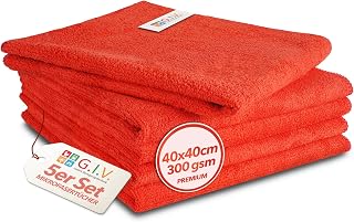 G.I.V. 5er Premium Microfasertücher Rot 40x40cm 300gsm - Reinigungstücher hygienisch, fusselfrei & saugstark - rote Putztücher ideal für WC & Urinal - 4-Farb-System - Lappen für Haushalt & Industrie