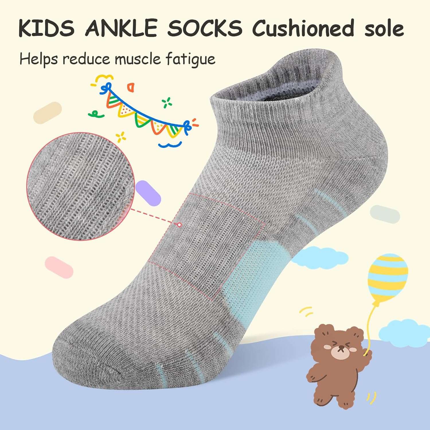 Comfoex 12 Pairs Girls Socks Ankle Athletic low cut Socks With Cushioned Sole For Little Big Kids 4-6 6-8 8-10 Years Old - Image 6