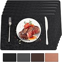BxzanDya Black Vinyl Faux Leather Placemats Set of 6 - Heat Resistant 212°F, Waterproof, Stain-Proof Easy Clean Table Mats 11.8x17.8"