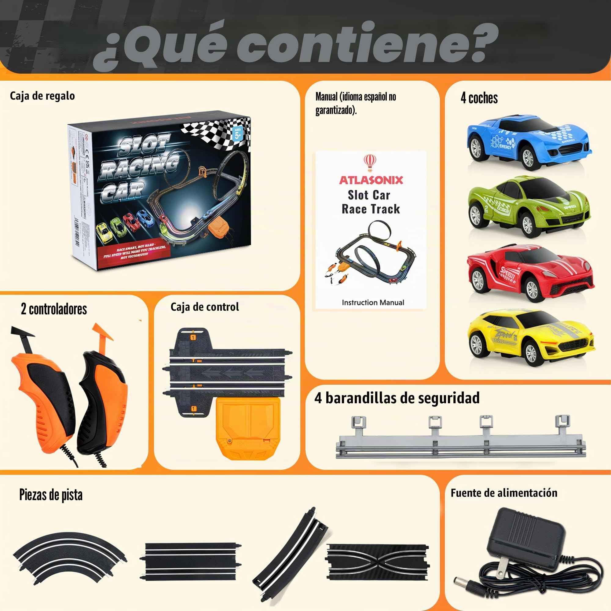 Atlasonix Juegos de pistas de carreras de coches de ranura, pista de carreras y accesorios, pista de vehículos de carreras eléctrica, pista de carreras eléctrica dual para niñas y niños a partir de 5