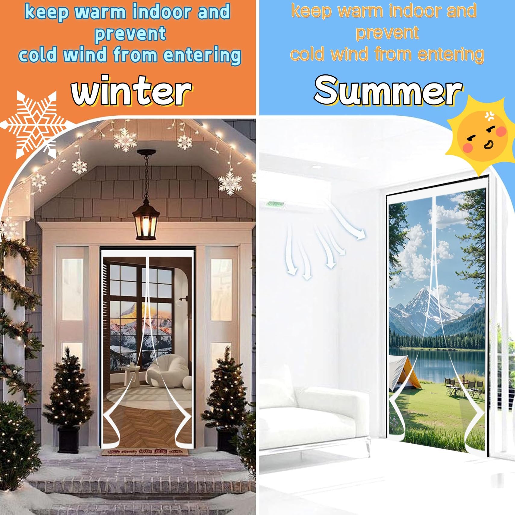 Tenda Termica Isolante Freddo 205 x 145 cm Protezione Dal Freddo, Trasparente, Impermeabile, Insonorizzazione Tenda per Porta Inverno Termica per Balcone Cantina, A