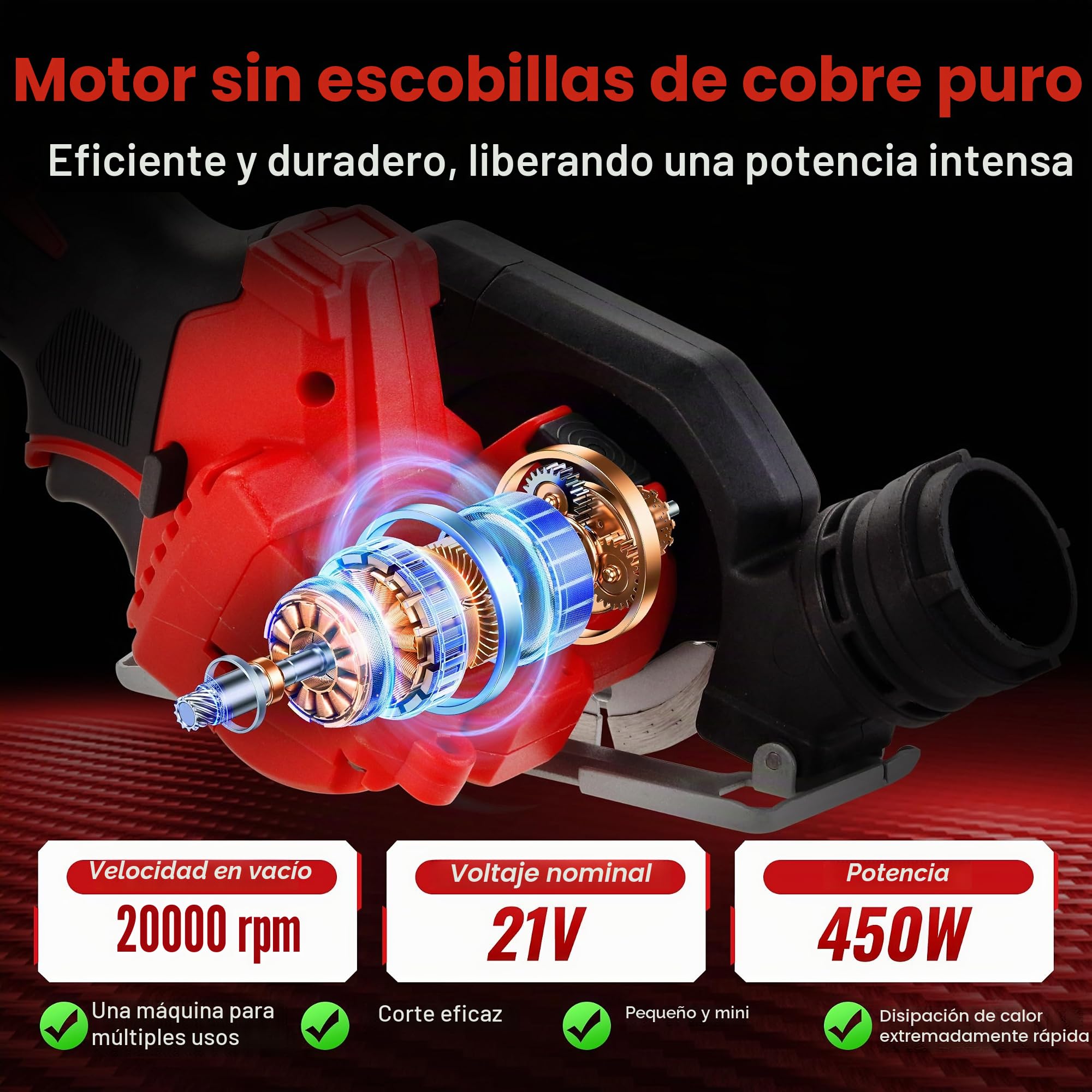 TEENO Sierra Circular con Guia, Sierra Circular de Mano 20000RPM | 2x 2,0Ah Baterías, Compatible con baterías Makita, 8 Hoja de Sierra 76mm, Ángulo ajustable 0-45°, Ideal para Cortar Madera