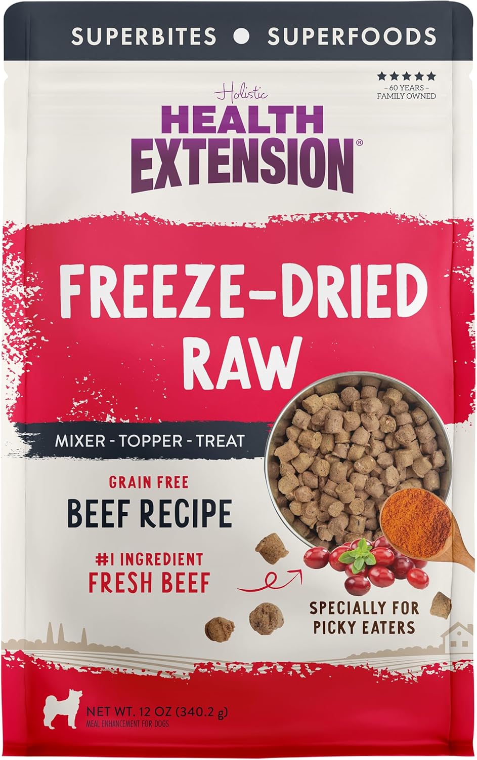 Health Extension SuperBites Freeze-Dried Raw Chicken Meal Mixer for Dogs, (12 oz, 340.2 g) – Premium Blend with Raw Proteins and Superfoods for Optimal Nutrition