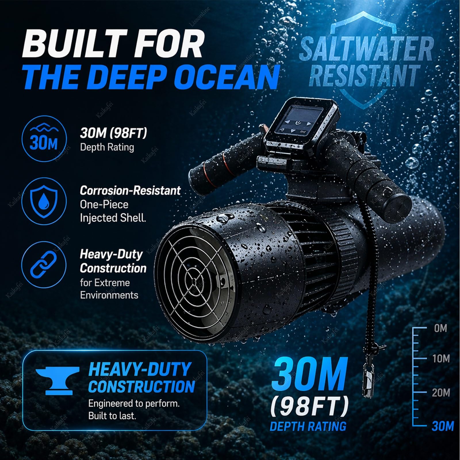 700W Scooter Subacuático con Empuje 9.5kg y Mango, 180 Minutos Profesional Scooter de Mar para Buceo Profundo, Resistente al Sal Motor Eléctrico para Piragua
