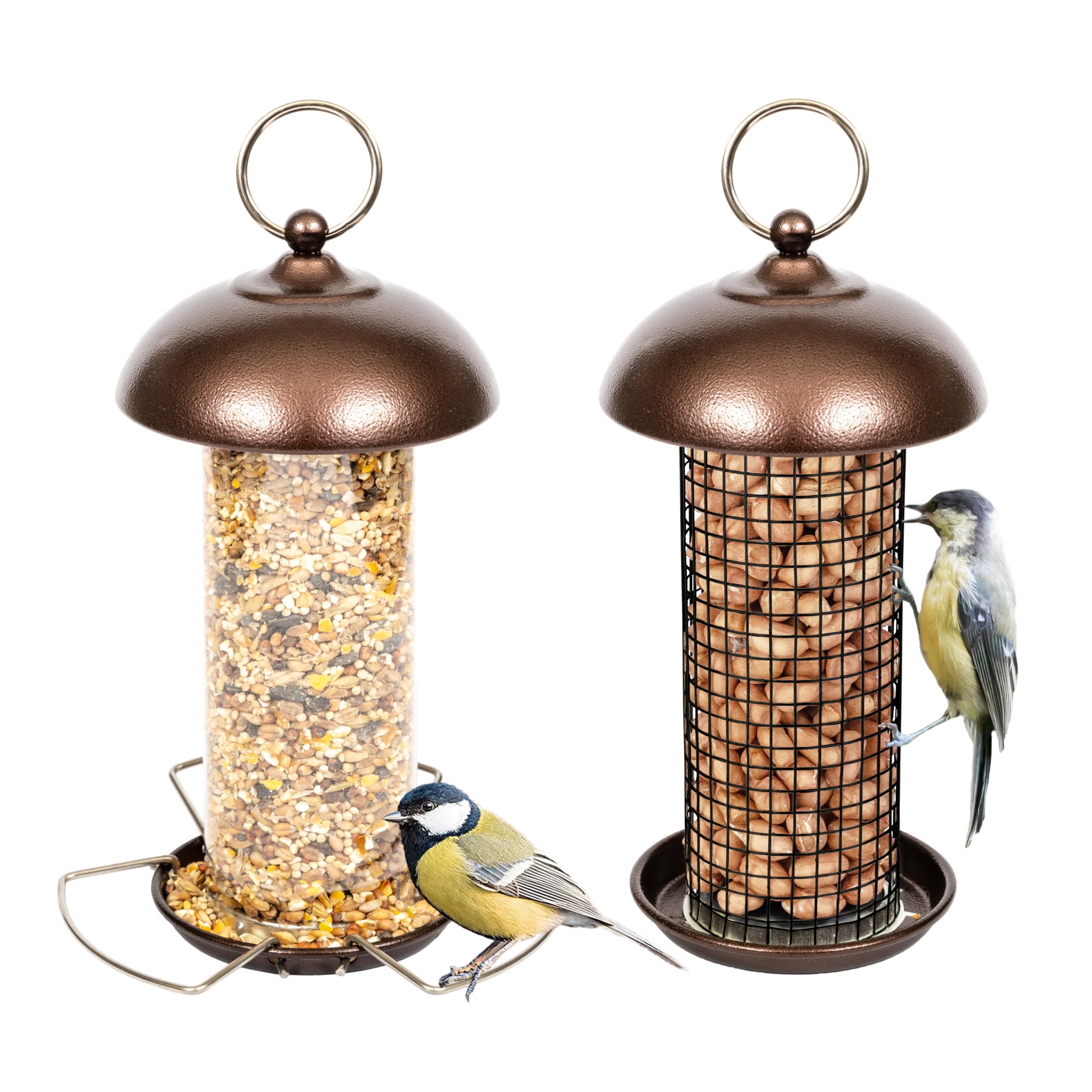 iBorn Metal Bird Feeders - Hanging Peanut Mesh for Small & Wild Birds, Mini Seed & Nut Feeders Set of 2