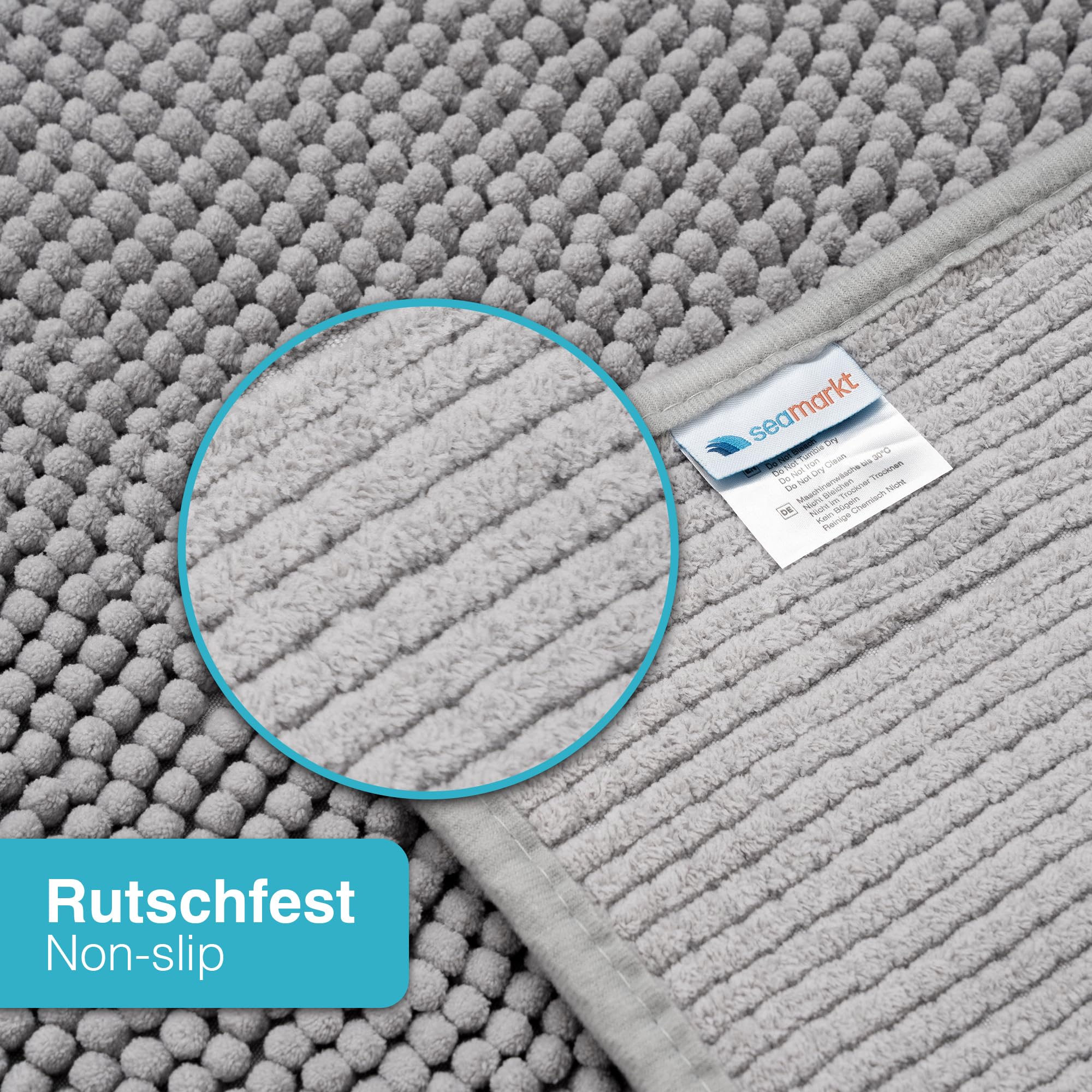 Tapis De Bain Antidérapant Seamarkt 50x80 Cm Gris – Microfibre Ultra Absorbant, Doux & Séchage Rapide, Lavable En Machine