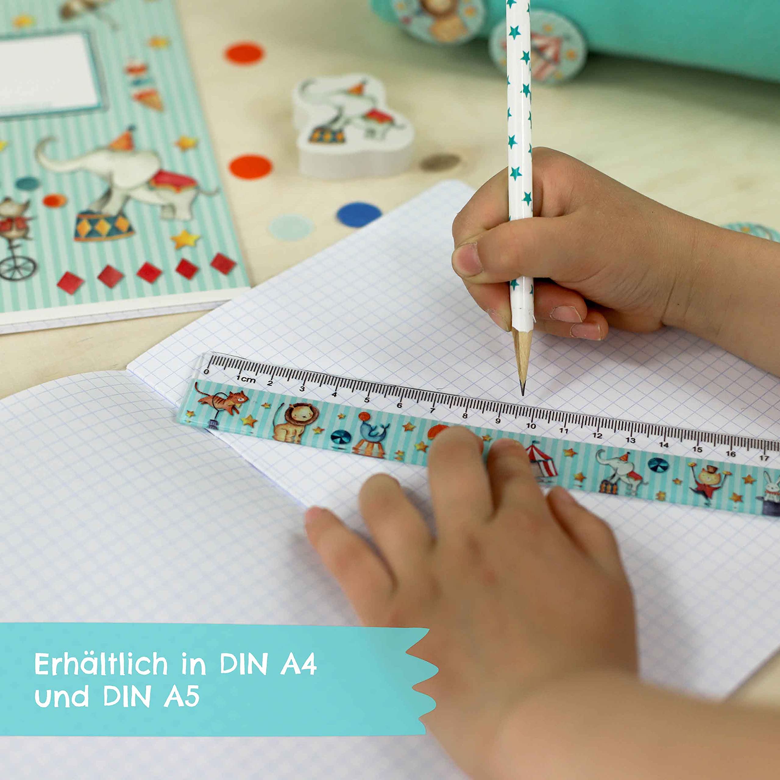 4 quaderni DIN A5 a righe e quadretti 32 pagine per bambini circo scuola elementari