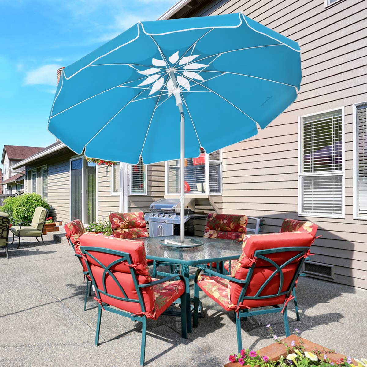 Movtotop 2m Garden Umbrella Non Rusting Parasol Umbrella With Tilted Aluminum Crank Beach Patio Umbrella Sun Shade Protection Upf50 Market Parasol For Balcony Patio Fishing Backyard Amazon Co Uk Garden Outdoors