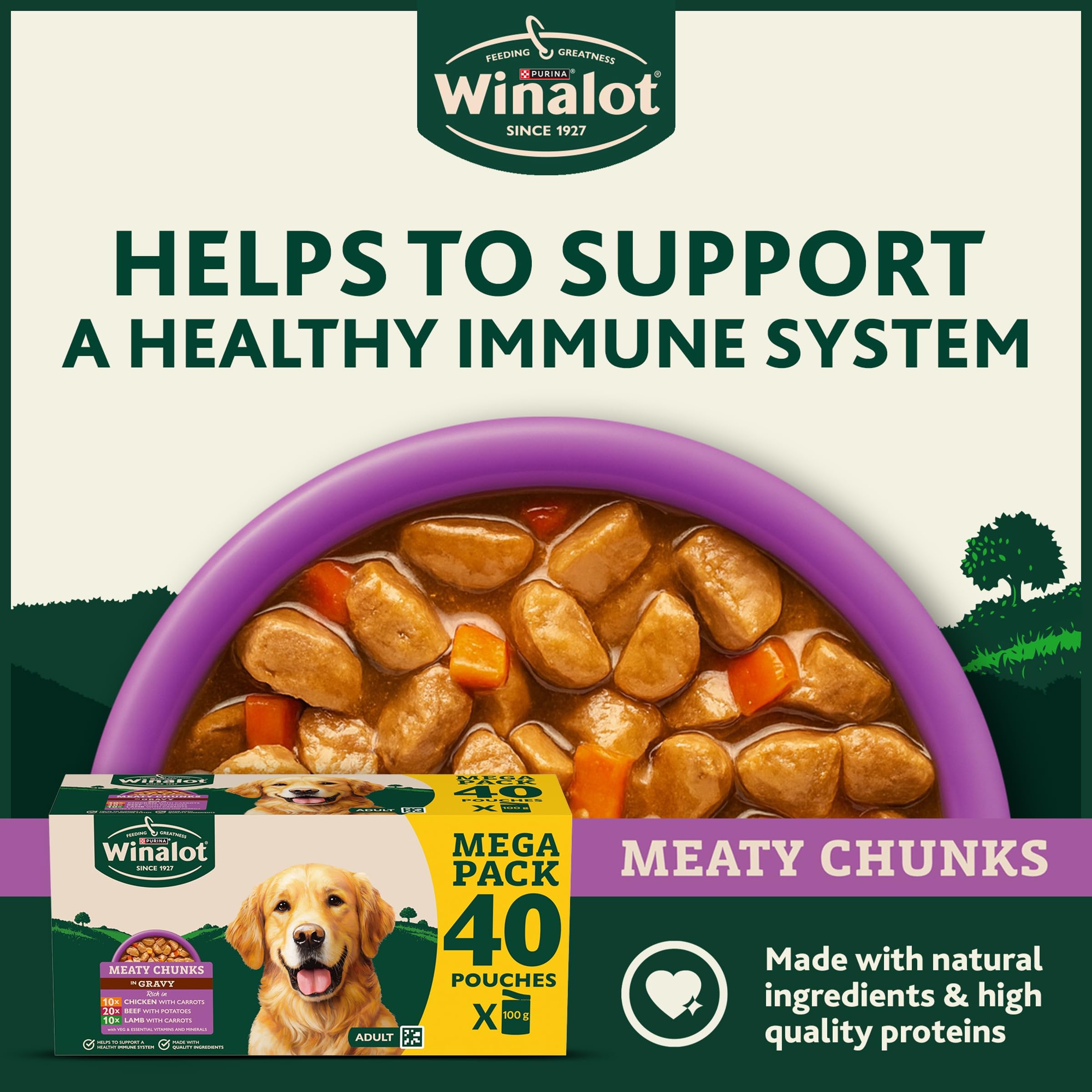 WINALOT Meaty Chunks Mixed in Soße Nassfutter für Hunde, 40 x 100 g