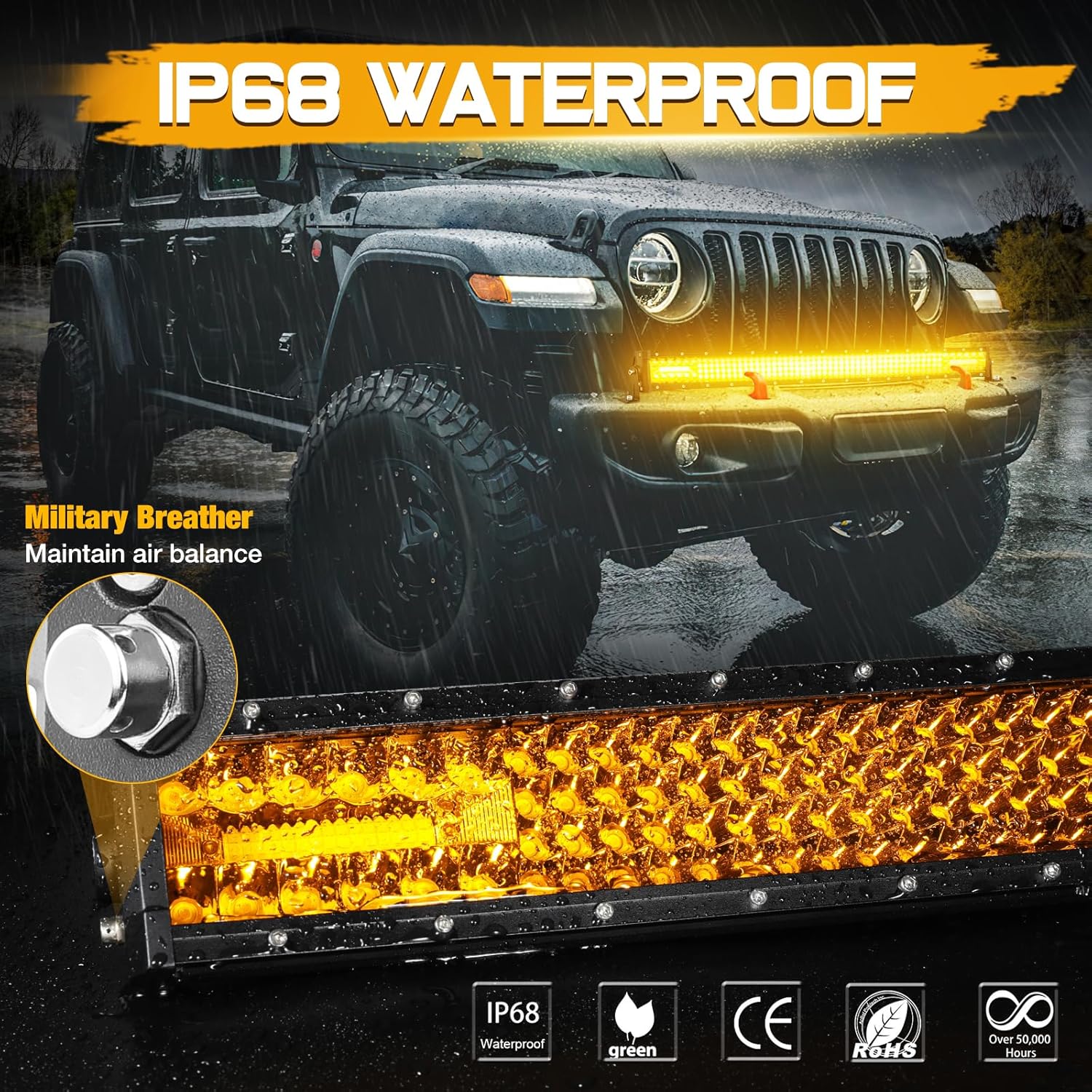 30 Inch Amber LED Lights Bar, 230W Quad Row Spot Flood Combo Driving Work Light Super Bright Off Road Bumer Grille Light Waterproof Yellow Fog Lamps for Trucks ATV UTV SUV Tacoma