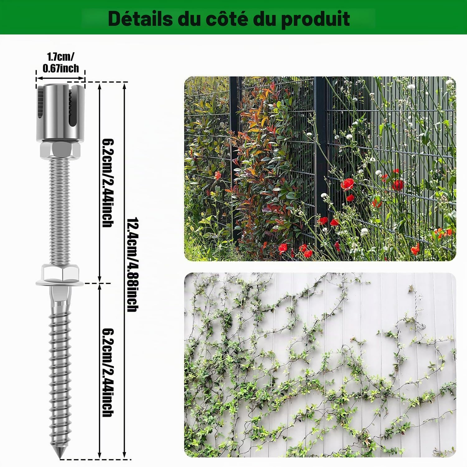 NEWFUN Support pour Plantes Grimpantes，Cable Plante Grimpante Exterieur，Kit Complet en Acier Inoxydable avec Supports Muraux Et Corde De 3 MM, Corde De 24 M，pour Jardin/Mur Béton/Clôture Câble