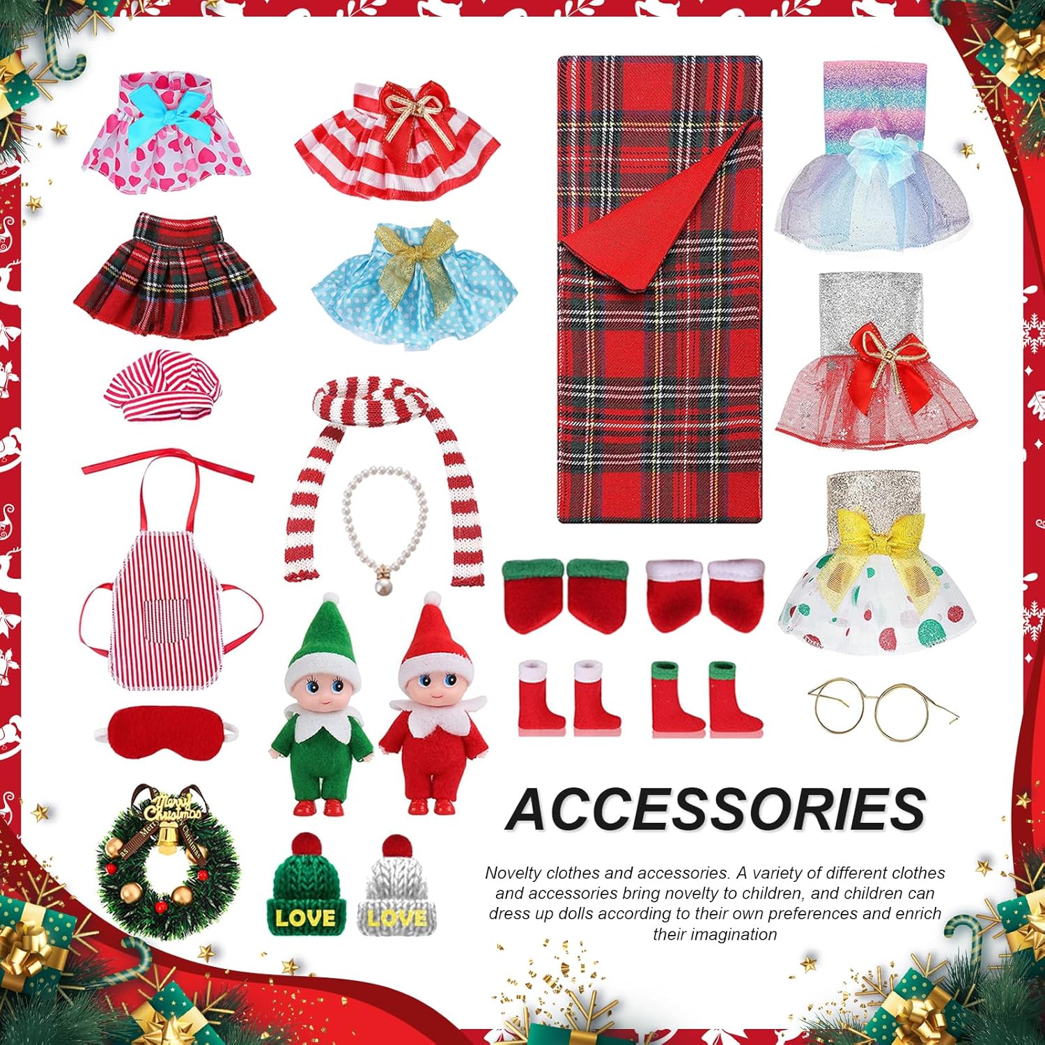 MJartoria Advent Calendar 2025 for Christmas Accessories for Elf Doll, Santa Clothing for Elf Advent Calendar 24 Days Christmas Countdown-Gifts for Elf (Doll is not Included)