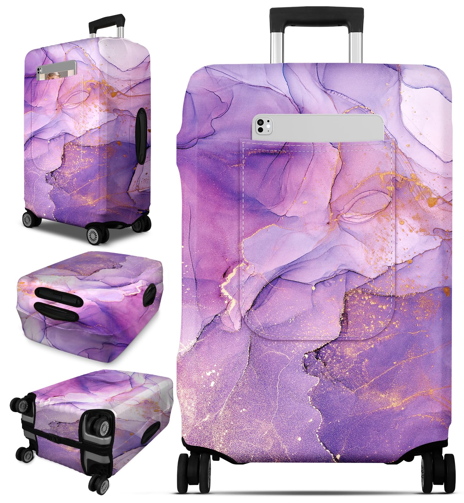 Slohif Luggage Cover for Suitcase Tsa Approved Protector - Marble Luggage Sleeve Large Suit Case Cover Travel Stretch Baggage Case Protective Washable Fit 18-20 Inch Purple