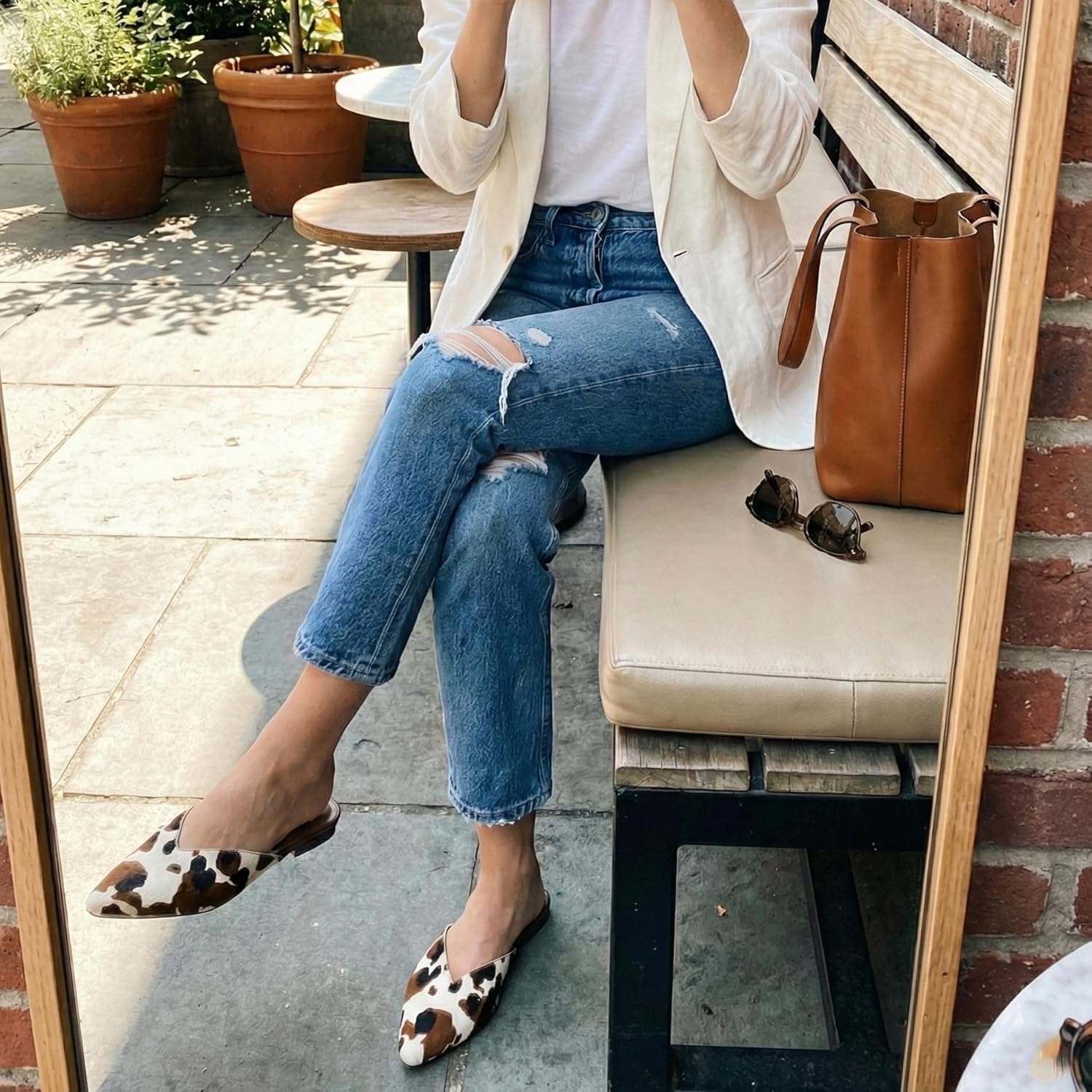 Cow Print Mules for Women Suede Pointed Toe Slip On Flats Comfortable Calf Hair Cow Hide Casual Stylish Shoes - Image 2