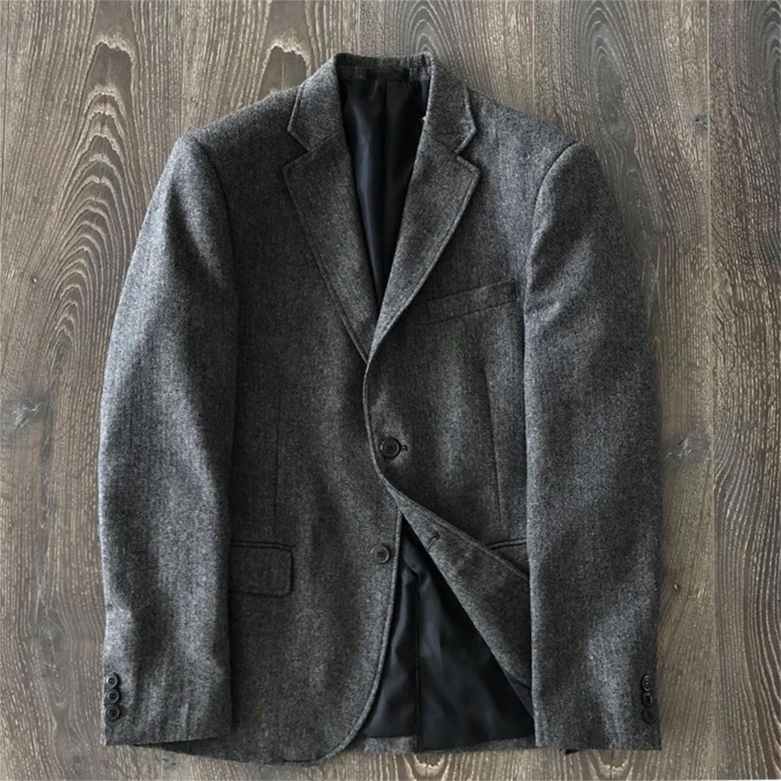 Abito da uomo a maniche lunghe in lana tweed monopetto retrò a righe slim fit alla moda blazer cappotto
