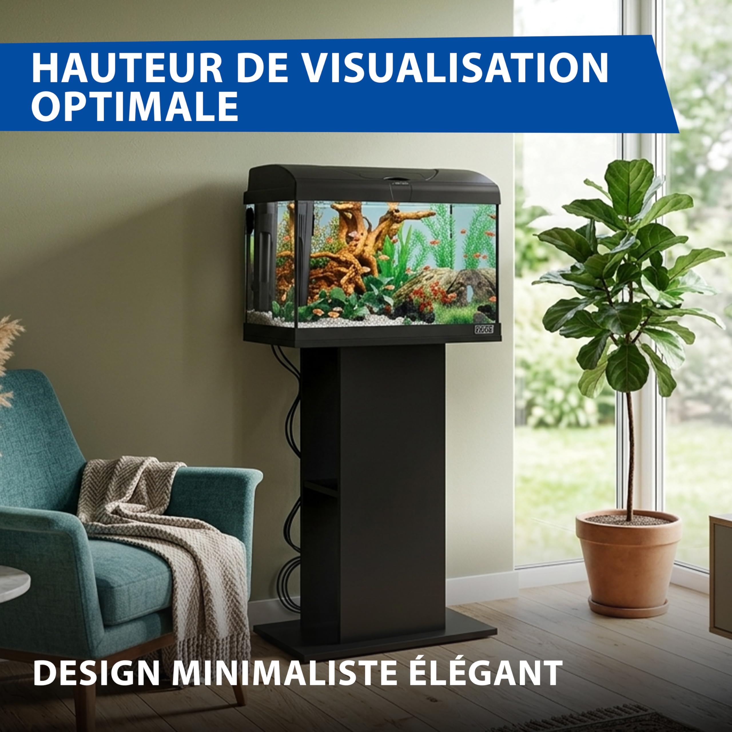Ferplast Hydor Meuble pour Aquarium, résistant à l'humidité, Structure Robuste, Pieds réglables, 52 x 28 x 73 cm, en Bois Noir