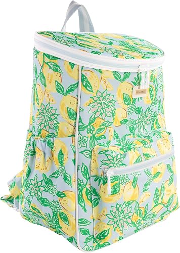 Lilly Pulitzer Insulated Backpack Cooler Large Capacity, Yellow/Green Portable Soft Cooler Bag for Picnics, Beach, Pool, Hiking, Make Lemonade