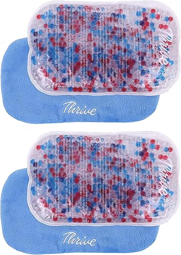 Thrive Paquetes de hielo de gel reutilizables para lesiones 2 unidades, 7.5 x 5 pulgadas, azul, paquete de hielo de gel flexible con cuentas y