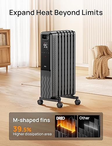 Miniatura 3 de Dreo Radiador lleno de aceite, calentadores radiantes eléctricos para uso en interiores, habitación grande con control remoto, bloqueo infantil, 4