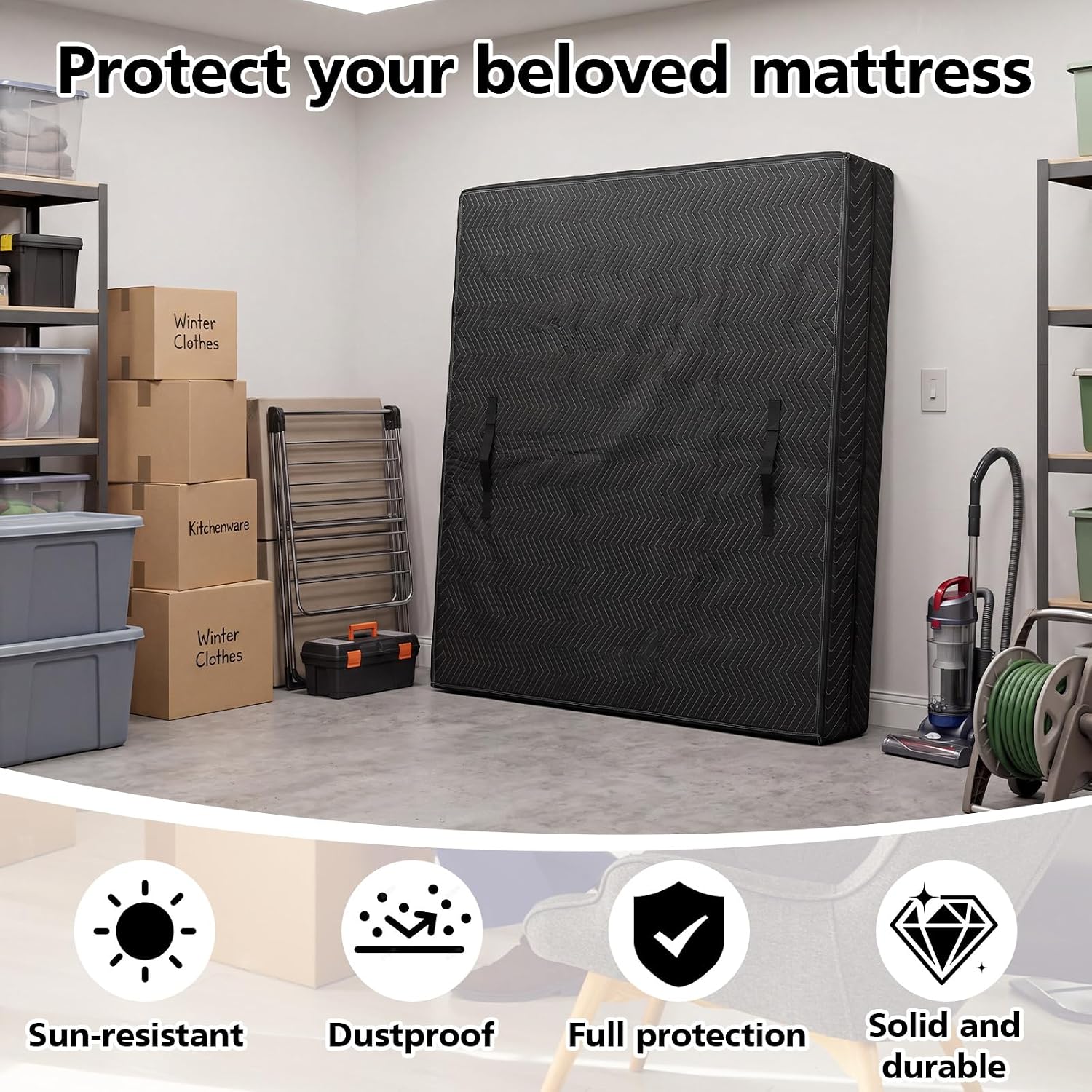 Heavy Duty Queen Mattress Bags for Moving and Storage, 82" x 62" x 15" Reusable Quilted Mattress Bag Protector Cover with 4 Handles and Zipper, Reusable Moving Supplies