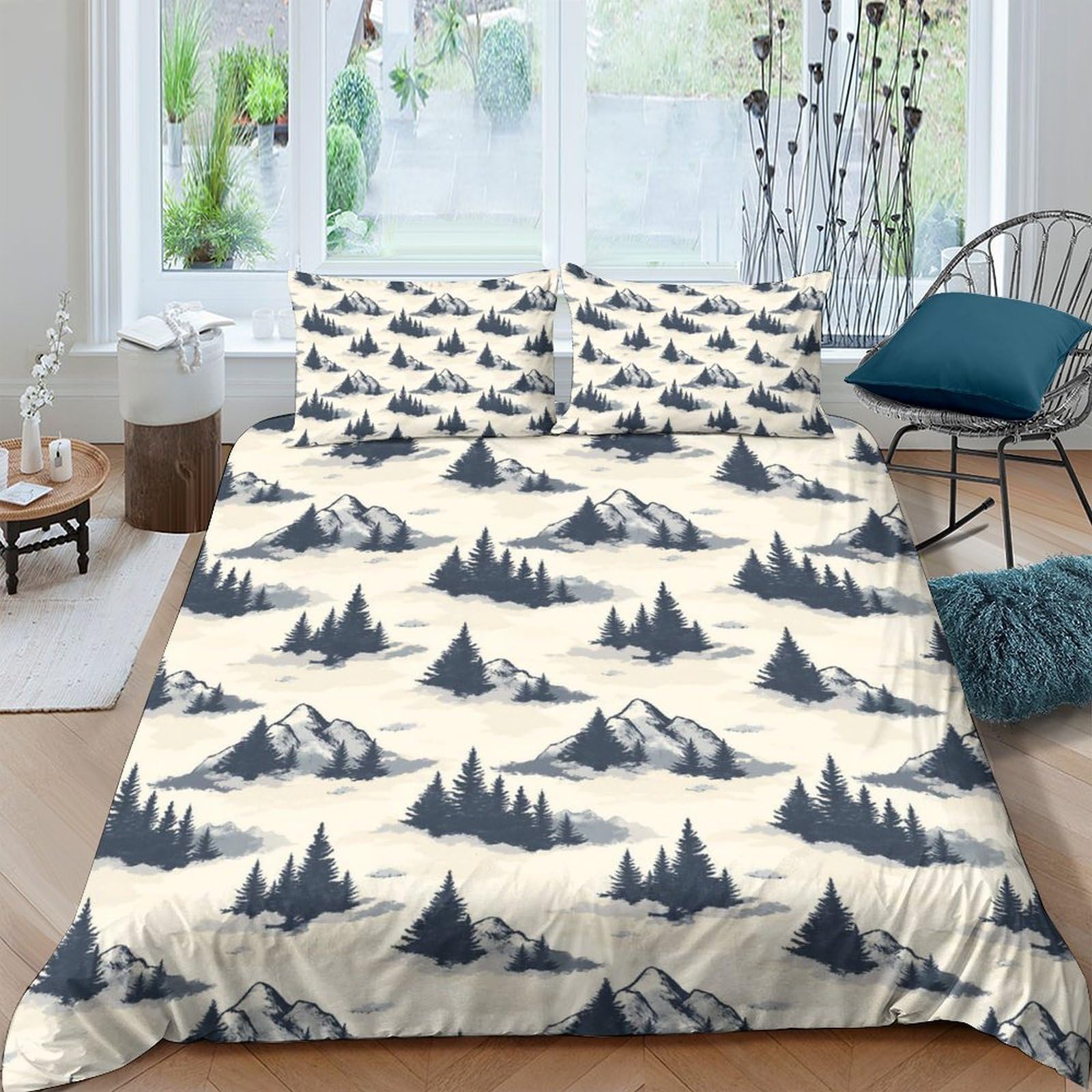 Ctjqhvkz Style-4 3D Printed Mountain Forest Fitted Sheet Microfiber Soft Breathable Nature Landscape Bed Cover For Bedroom Decor Single（135X200cm）