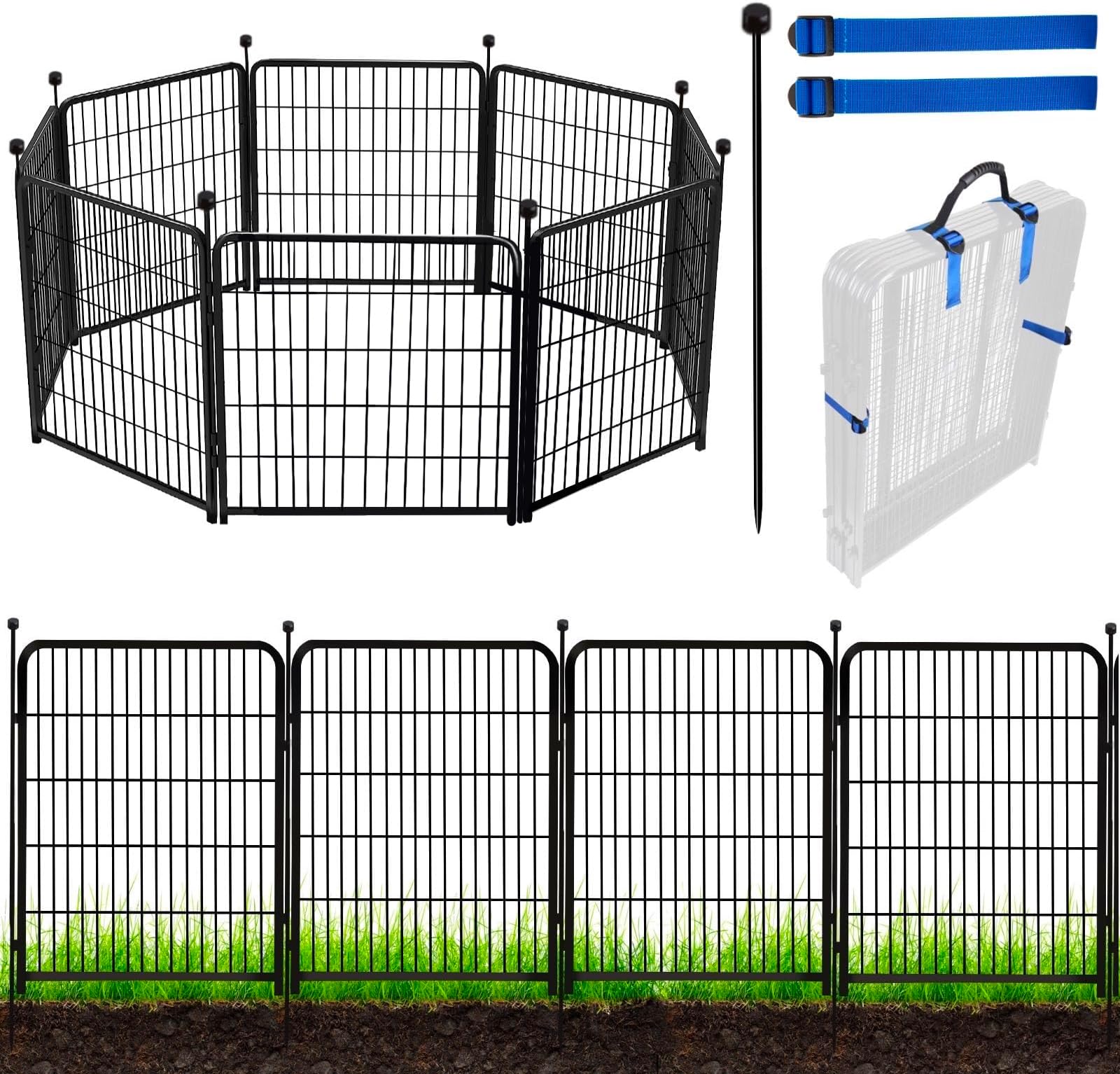 - ADAVIN Tall Garden Fence Animal Barrier, 54 in(H) Dog Fence Outdoor for Yard, Wide Door Low Threshold 8 Panels Total 17.7 Ft(L) Dog Fencing,Temporary Fences for Medium/Large Pets（No Gate）