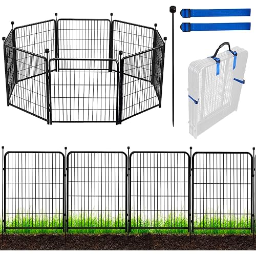 ADAVIN 48 in(H) Garden Fence Panels, 8 Panels Total 17.7 Ft(L), Heavy Duty Iron Metal Animal Barrier Fence, Fencing for Flowers Beds, Camping Fence, No Dig Garden Border Fencing for Yard（No Gate）