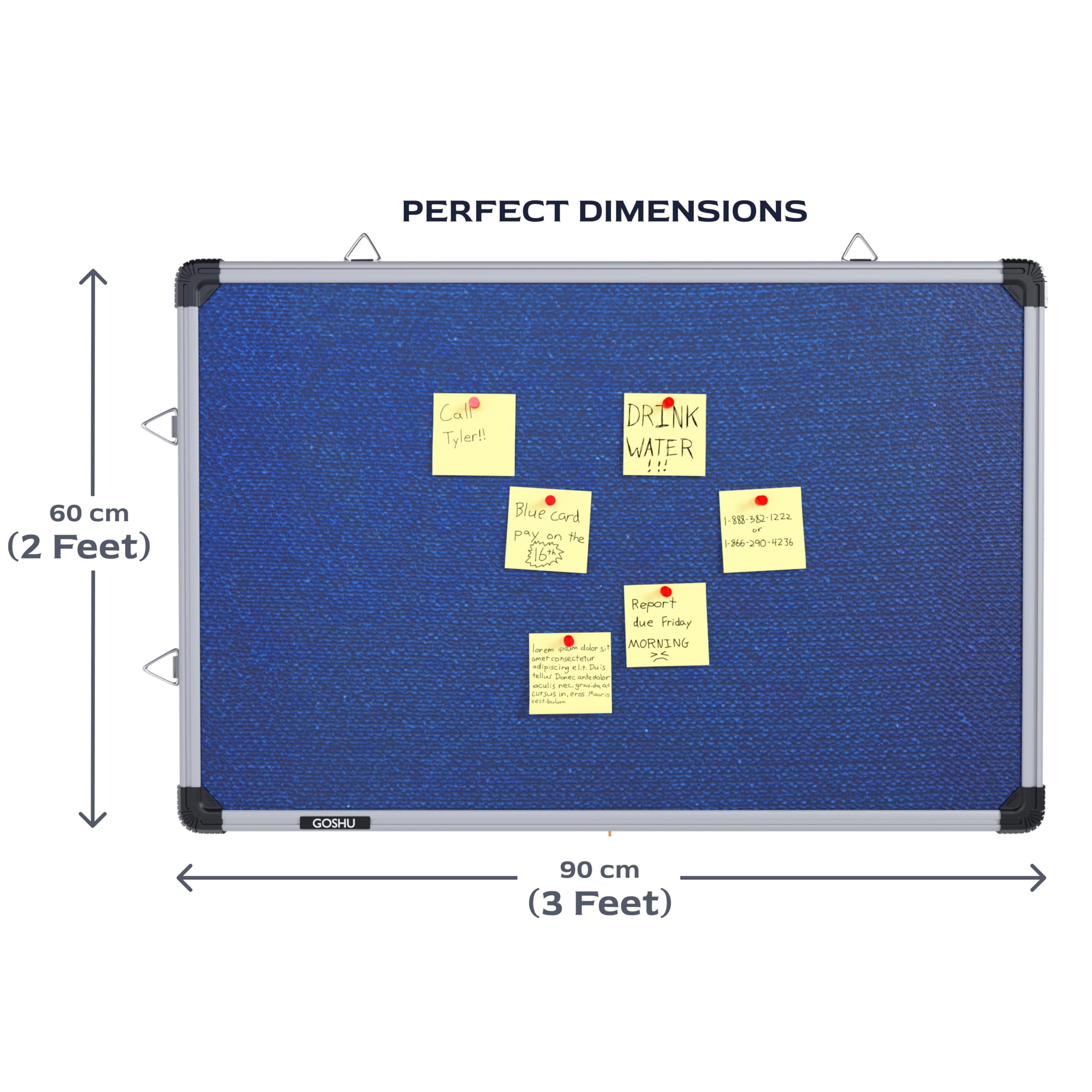 GOSHU 2 feet x3 feet Notice Premium Material Pin-up Board/Pin-up Board/Soft Board/Bulletin Board/Pin-up Display Board for Office, School and Home (2x3 feet Blue, Pack of 1) 1