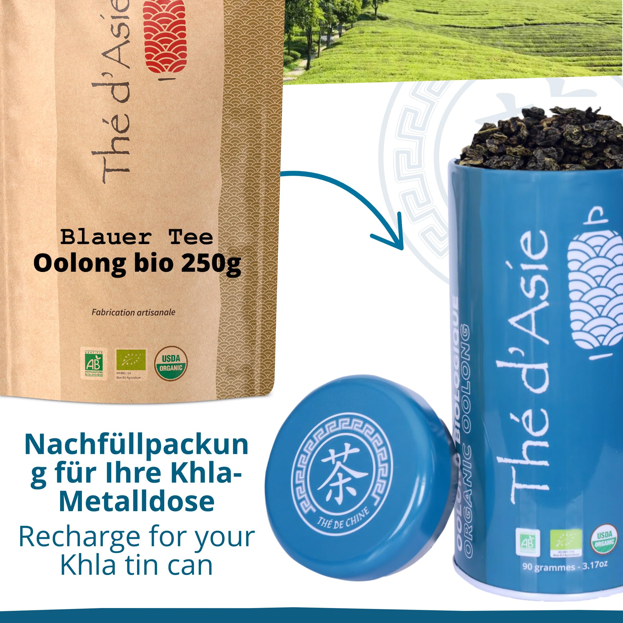 Khla - Oolong Bio 250g - Blauer Tee - Natürlicher Loser Asiatischer Tee aus China - Biologisch, Lose und Geschnitten - Kräutertee & Aufguss