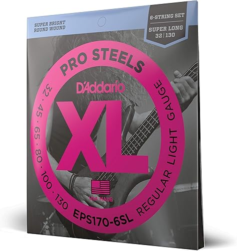DAddario XL ProSteels - Cuerdas para guitarra baja EPS170-6SL 6 cuerdas escala superlarga luz regular 32-130