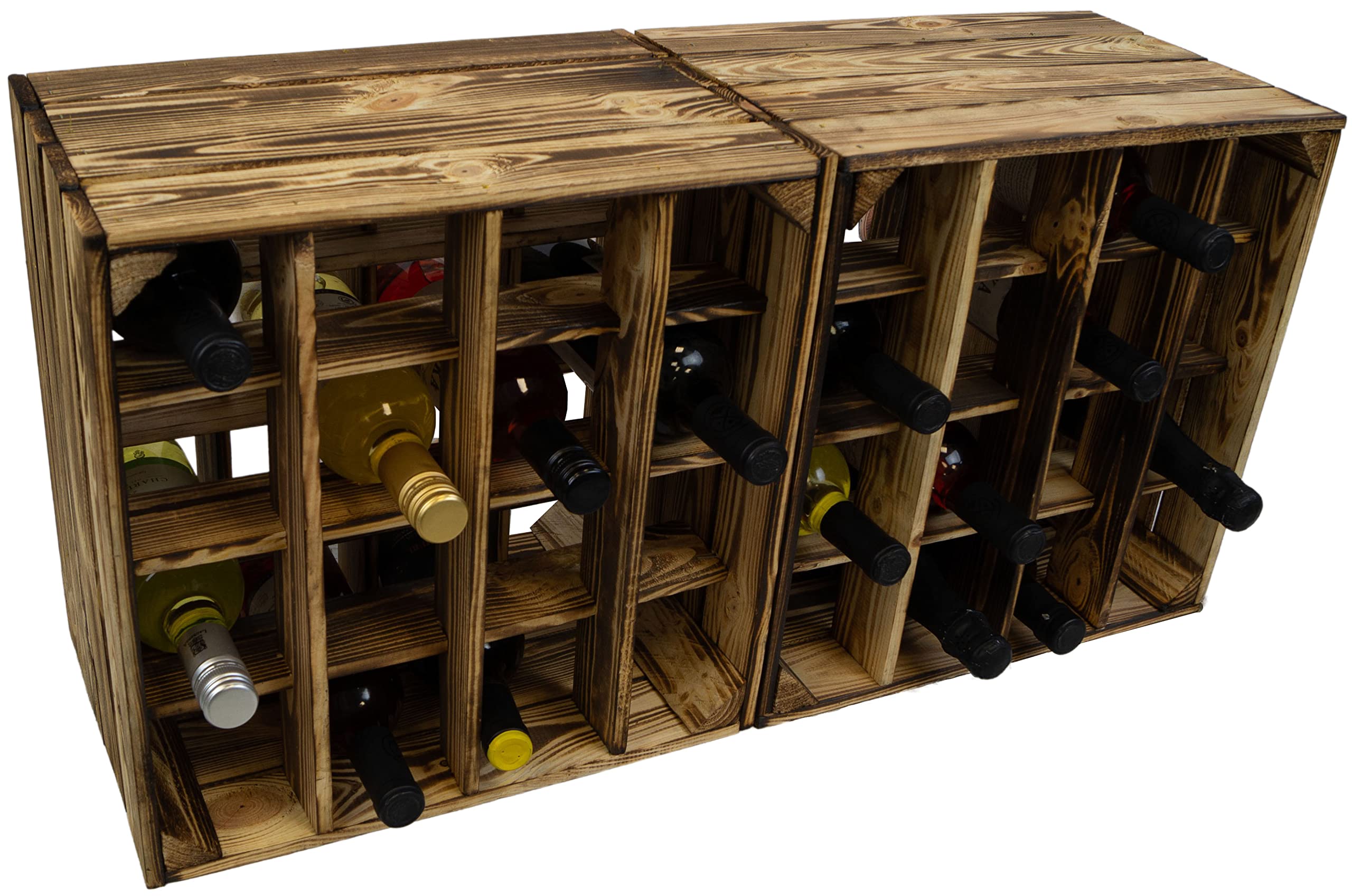 Kistenkolli Altes Land 3er Set -Geflammtes Weinregal für bis zu 16 Flaschen 40x40x27 cm Wein Regal | Flaschenregal