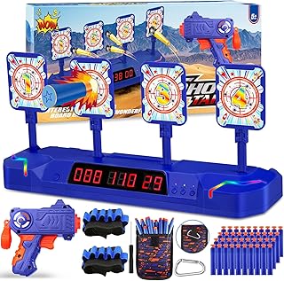 Digital Shooting Targets for Nerf Guns Practice Toy, Upgrade 4 Targets Auto Reset 3 Game Mode Electronic Scoring, Ideal Fun Gifts Toys for Age 5,6,7,8,9,10,11,12,13+ Year Old Kids/Boys/Girls