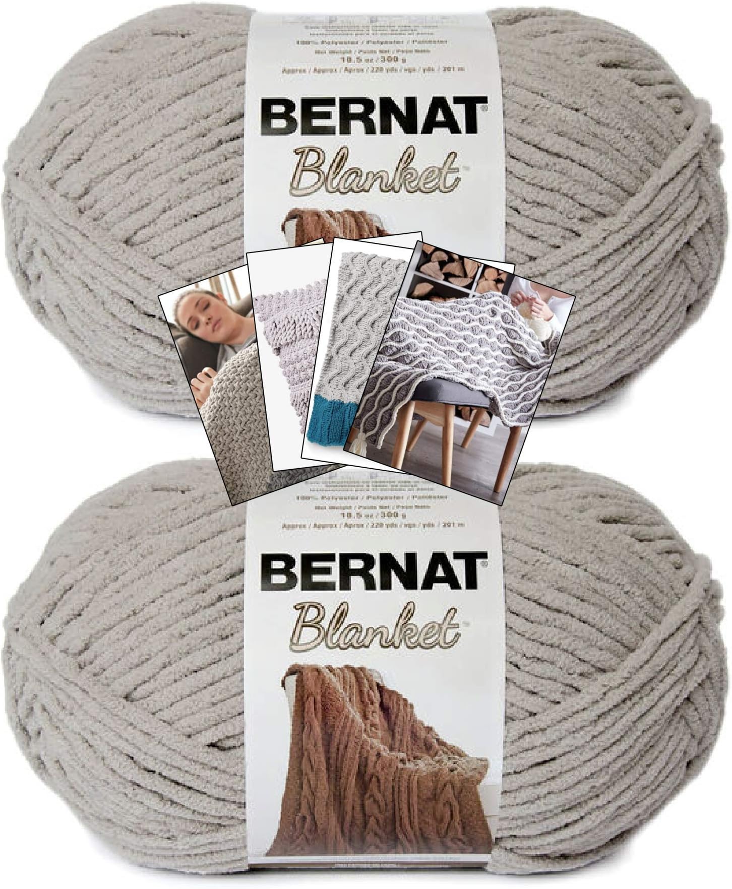 BernatBlanket Yarn - Big Ball (10.5 oz) - 2 Pack with Pattern Cards in Color (Pale Grey)