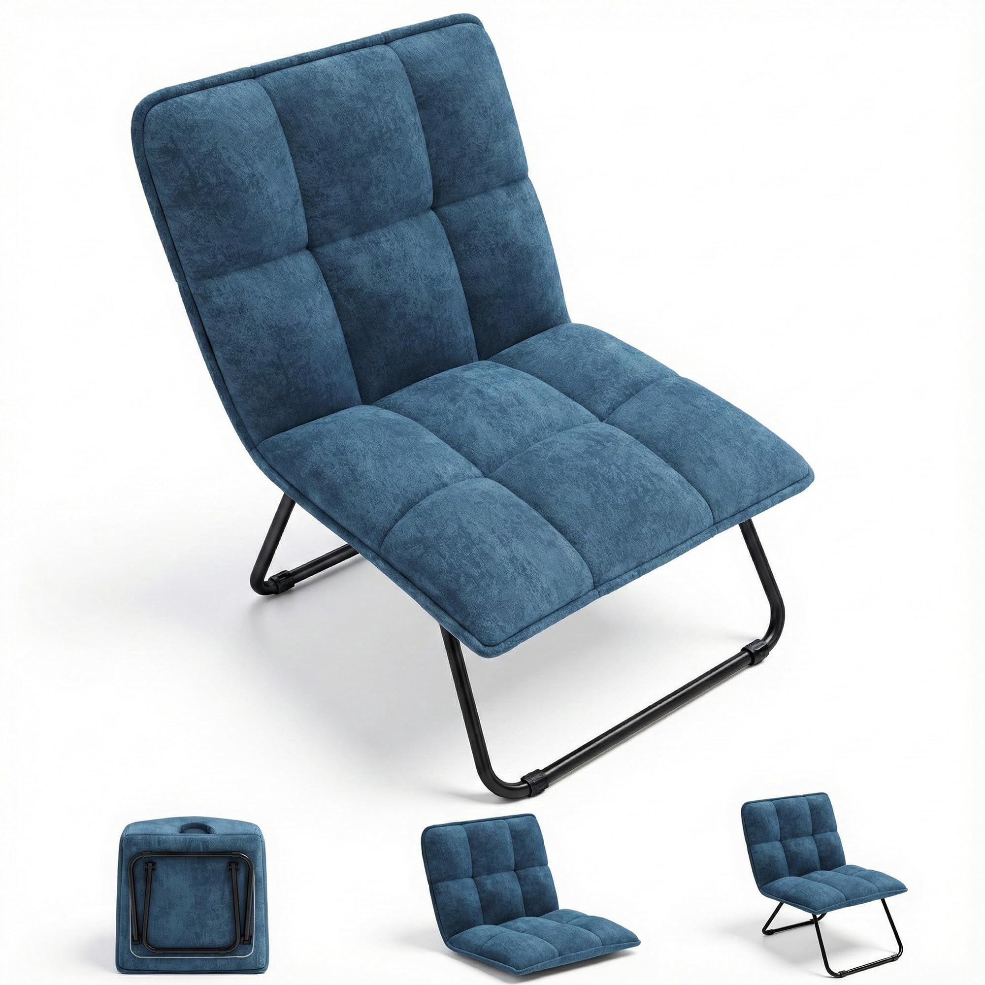 YITAHOME Klappstuhl Loungesessel Sessel Wohnzimmer, Faltbarer Ohrensessel mit Griff & Weichem Komfortpolster, Tragbar bis 150 kg, Platzsparend, Ohne Montage für Zuhause/Büro, Blau, 73×59×70 cm