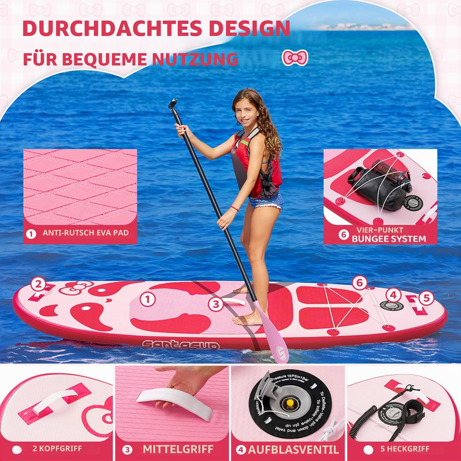 Aufblasbares Stand Up Paddle Board Surfbrett SUP Komplettes Paddleboard Zubehör Verstellbares Paddel, Pumpe, ISUP Reiserucksack, Leine, wasserdichte Tasche, Erwachsene Paddelboard