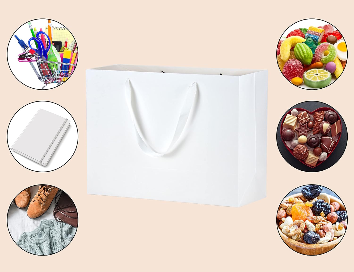 HUAPRINT White Paper Bags - Large Gift Bags with Handles 16x6x12in, 20 Per Pack - Kraft, Retail, Party, Merchandise and Wedding Occasion - Image 4