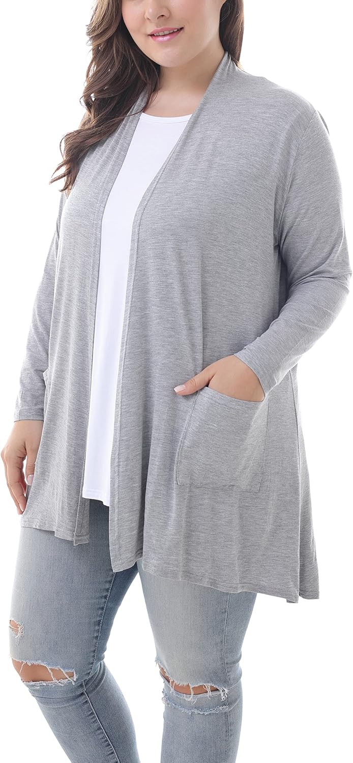 ZERDOCEAN Women's Plus Size Long Sleeve Lightweight Soft Printed Drape Cardigan with Pockets - Image 3