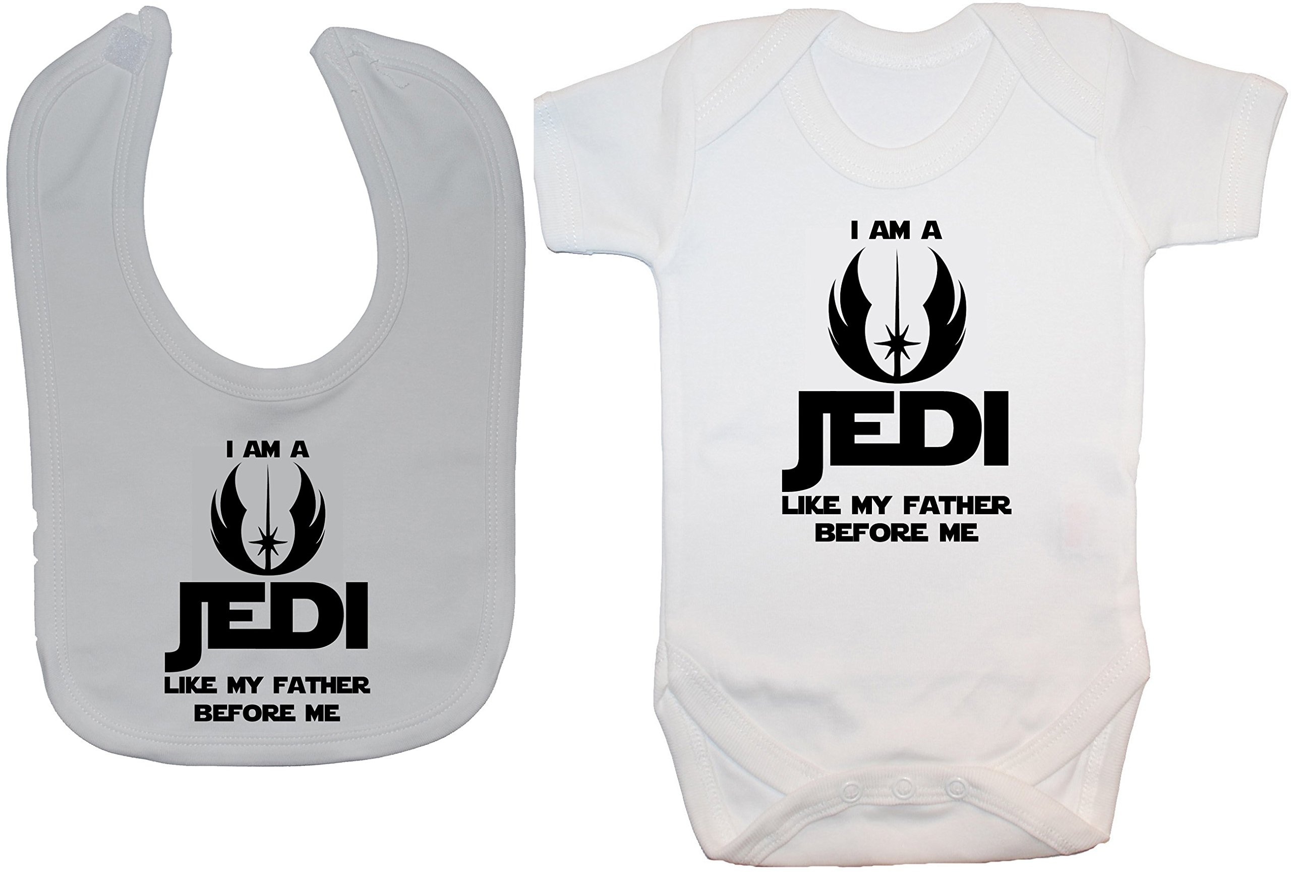 Acce Products I Am a Jedi Like My Father Before Me Baby Bodysuit/Romper & Feeding Bib - 3-6 Months - White