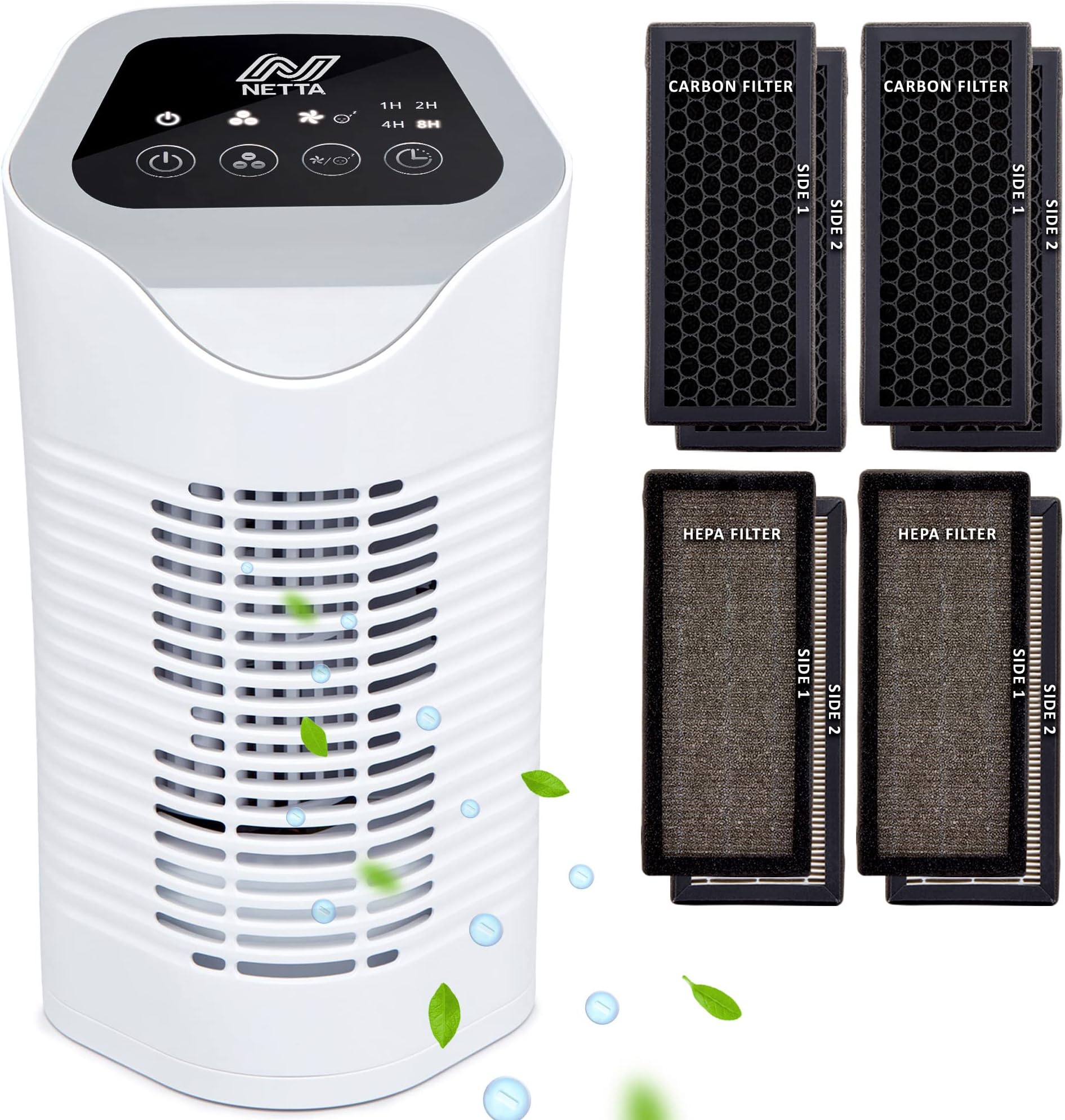 NETTA Air Purifier with Extra Spare filter for Allergies with True HEPA & Active Carbon Filters, 3-Stage Filtration System, 3 Fan Speed Modes, Ionizer, 28W, CADR 50 m³/h - Sleep Mode and 8 Hour Timer